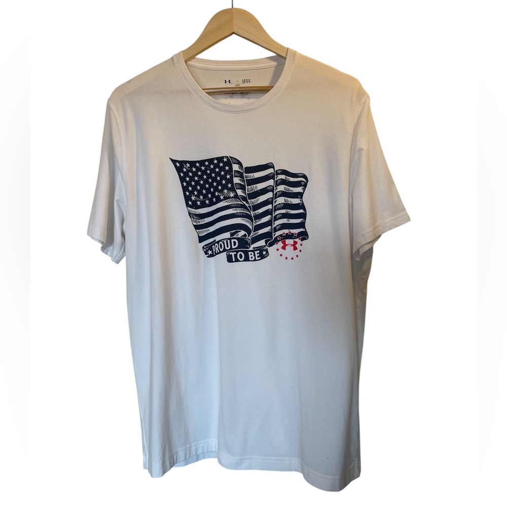 UNDER ARMOUR HeatGear White Proud to Be American Flag Graphic T-Shirt Tee Large